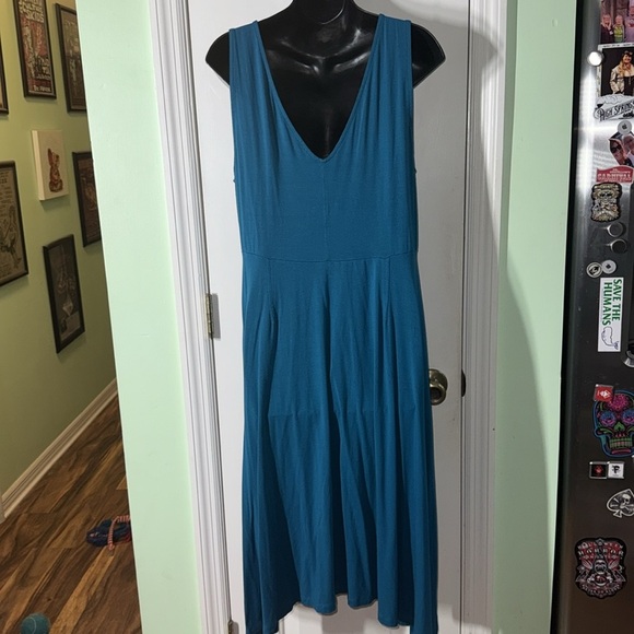 Eileen Fisher Jewel Bateau Neck Jersey Knit Knee Length Asymmetric Dress Size L - Picture 7 of 8